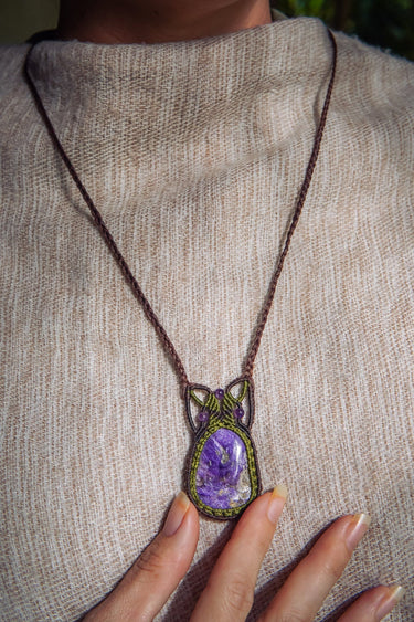 Rare Charoite With Amethyst Necklace
